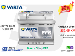 Akumulator Varta 60 Ah 60Ah 640A 12V START-STOP EFB