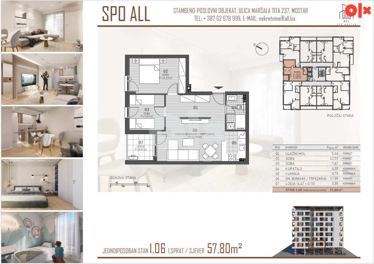 Jednoiposoban Stan 1.06 57,80 m2 Novogradnja Mostar M.Tita 12