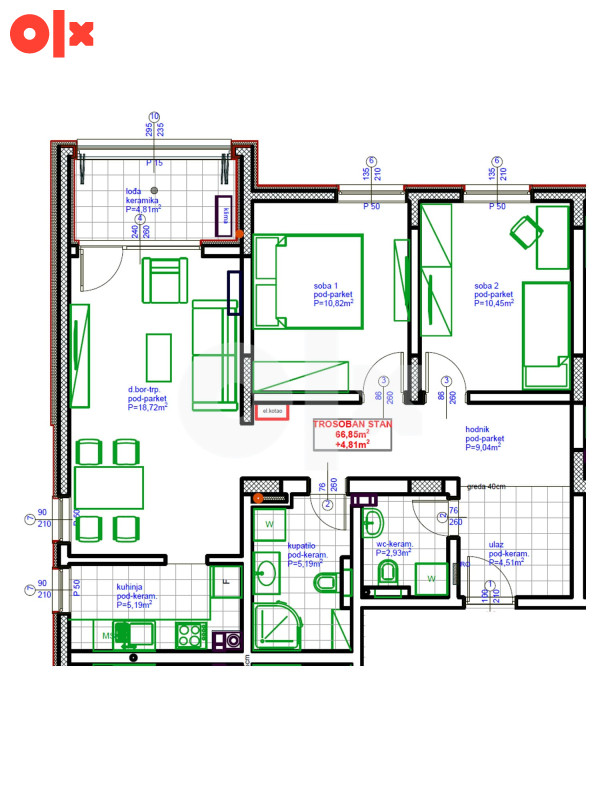 Omega HOME 2 Živinice | A2 - Trosoban stan 71,66 m2 2