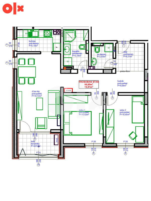Omega HOME 2 Živinice | A3 - Trosoban stan 71,66m2 2