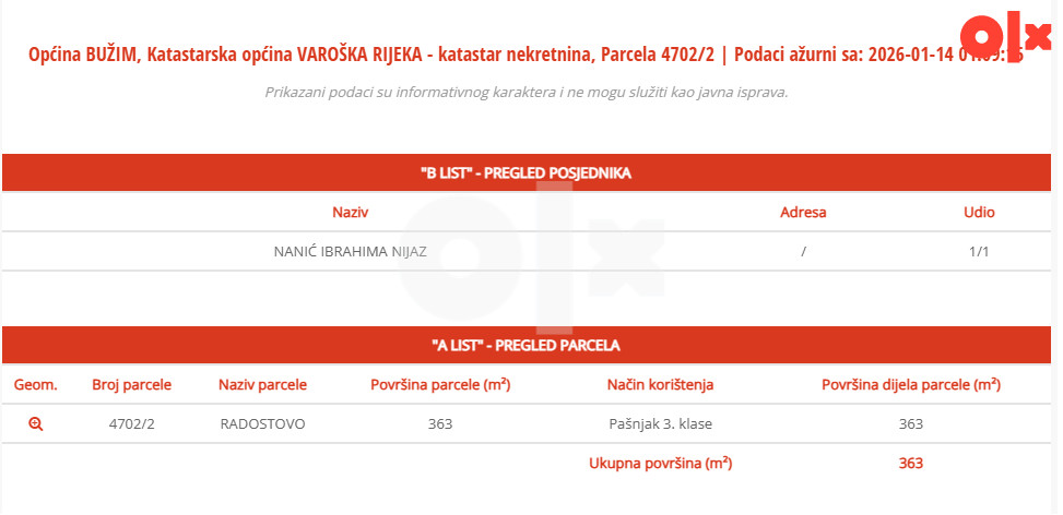 Zemljište Bužim, Radostovo 3