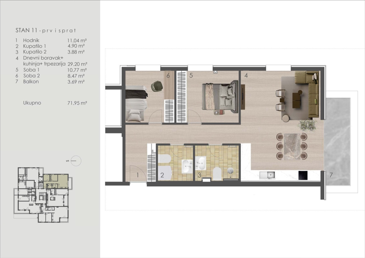 MY SPACE/ Stan/ Breka/ NOVOGRADNJA PALAZZO/ 72m2 2