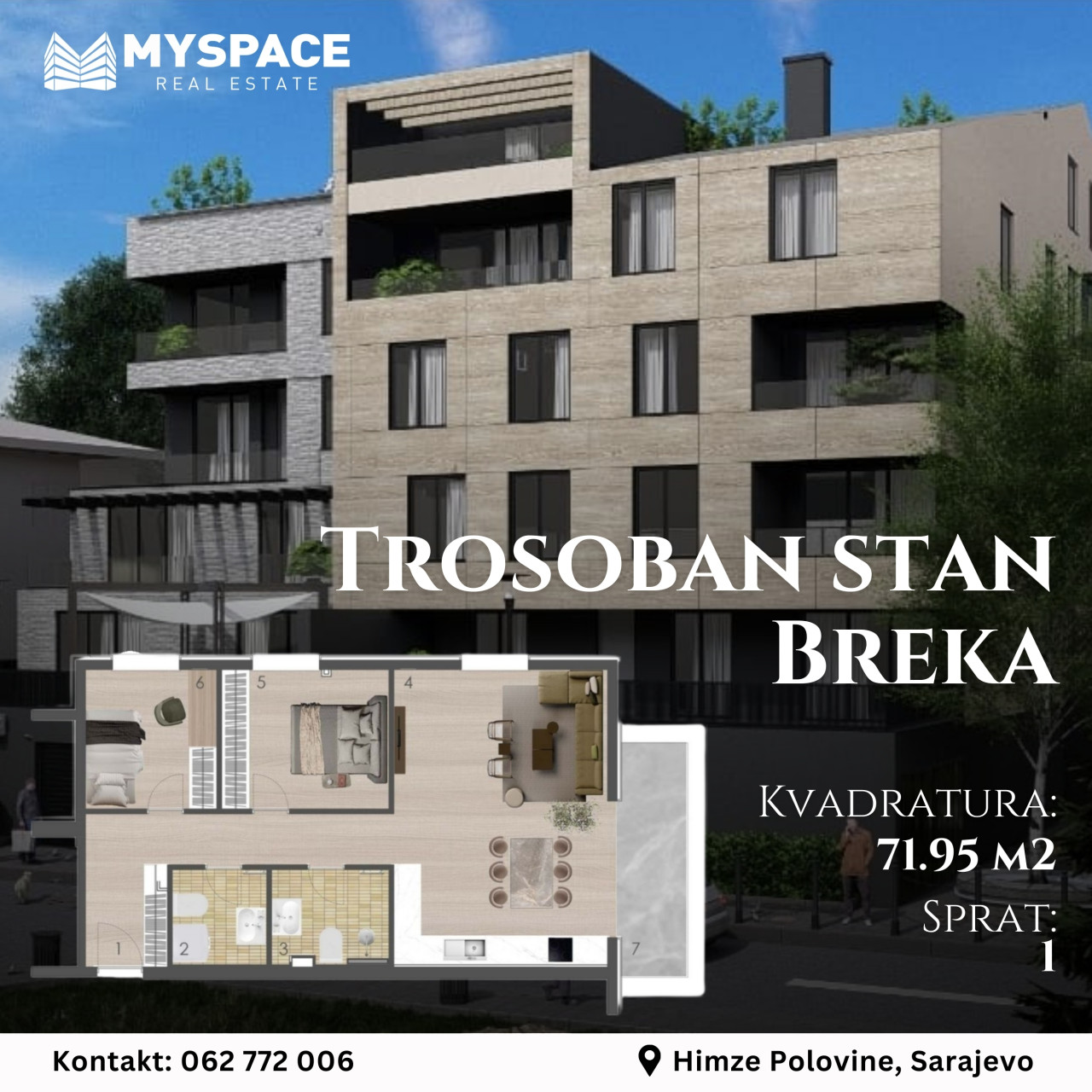 MY SPACE/ Stan/ Breka/ NOVOGRADNJA PALAZZO/ 72m2