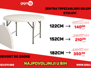 GIGA.BA ZENTRA SKLOPIVI TRPEZARIJSKI STOL STO PVC VIŠE DIMENZIJA