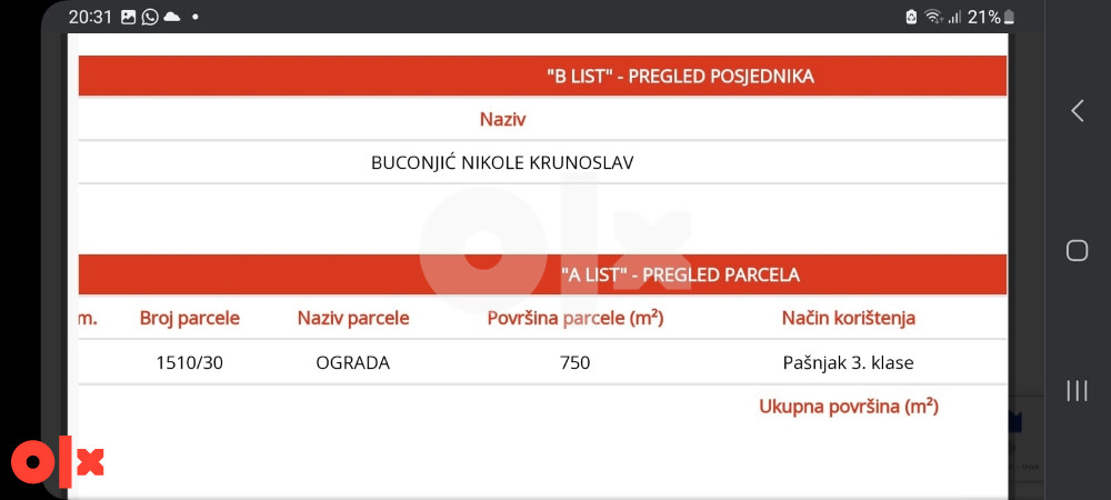 Zemljište/plac Grabovine 750 i 1250 kvadrata (poligon Čapljina)