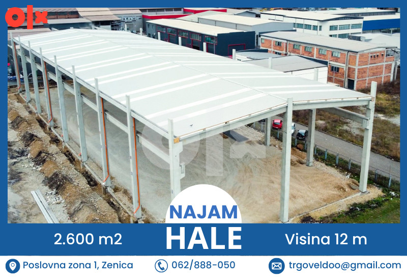 HALA Zenica 2600 m2 / Poslovna zona A1 - NAJAM