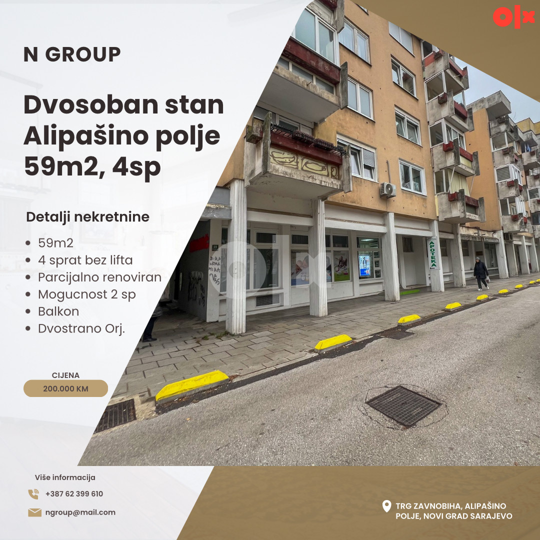 DVOSOBAN stan 59m2, ALIPAŠINO POLJE