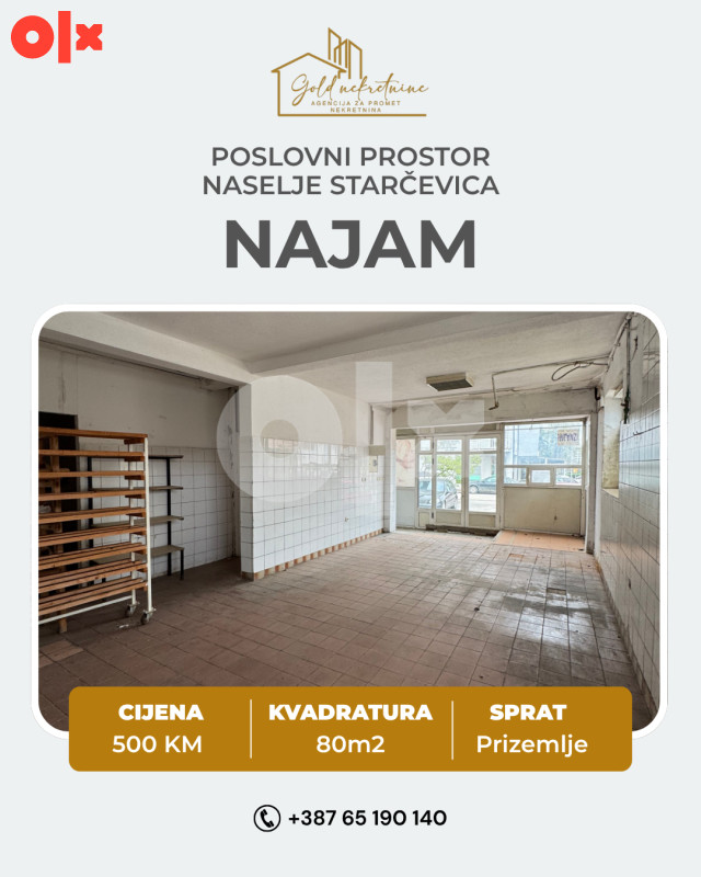 Iznajmljujemo poslovni prostor 80m2, Starčevica