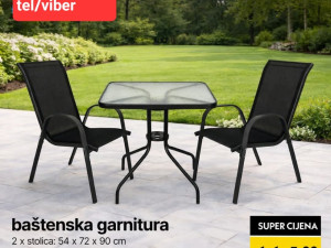 VRTNA BASTANSKA GARNITURA STO 60x60cm STAKLENI + 2 STOLICE
