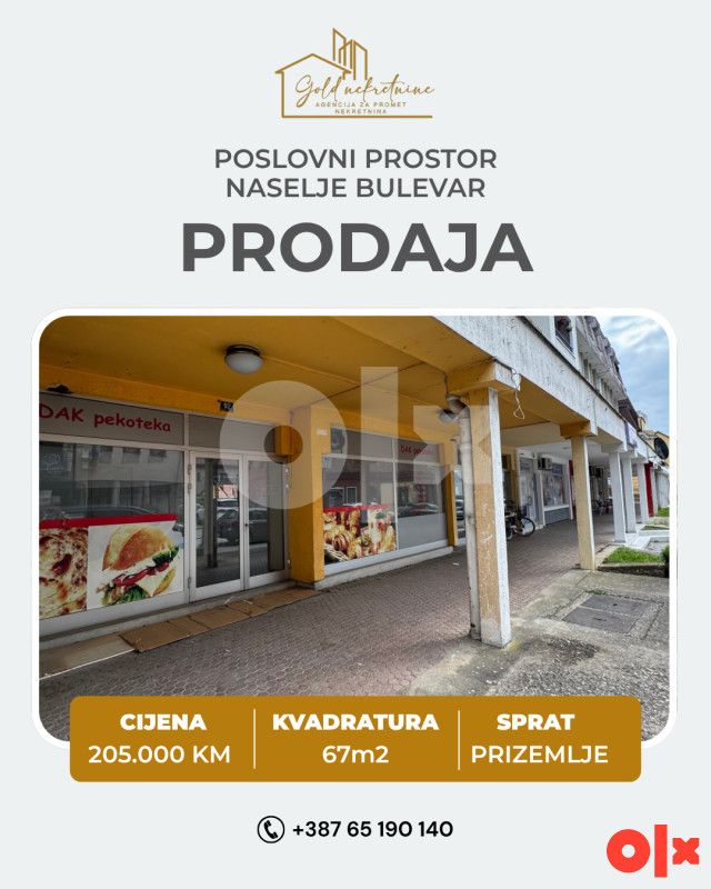 For sale: commercial space 67m2, near Gimnazija