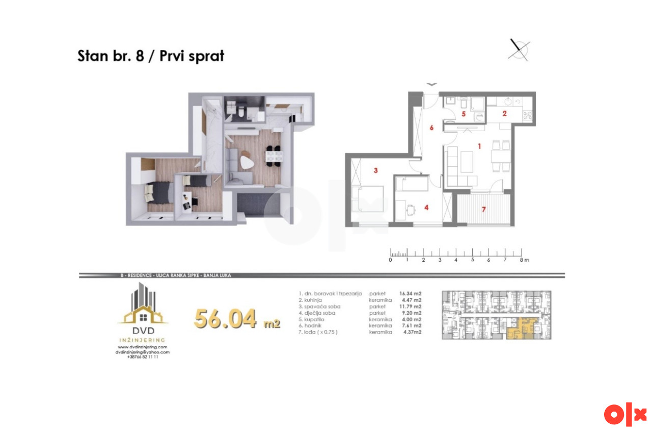 Na prodaju trosoban stan u izgradnji 56m2, naselje Mjesec