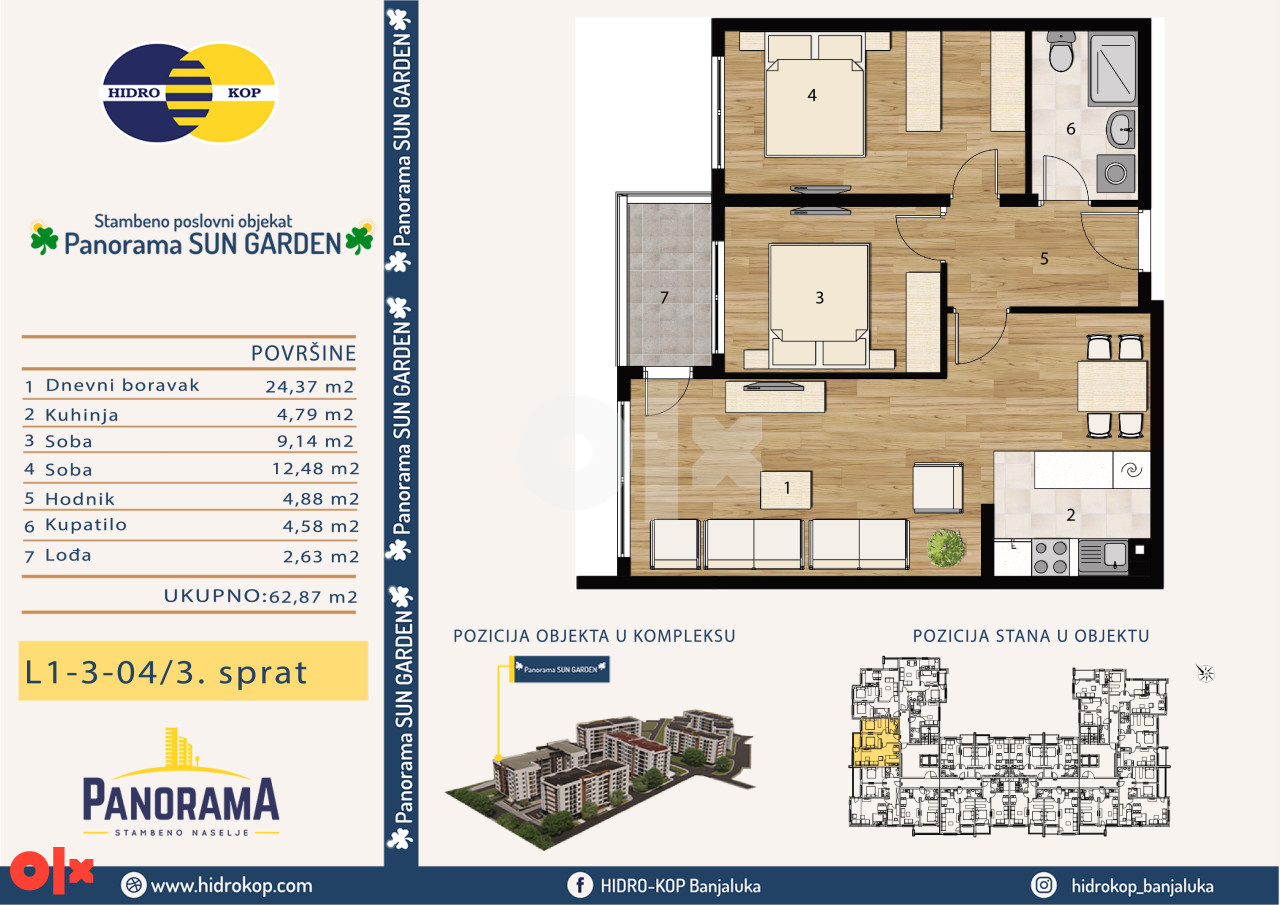 Stan Banja Luka 63 m2 Banjaluka NOVO HIDRO-KOP prodaja SUN GARDEN 2