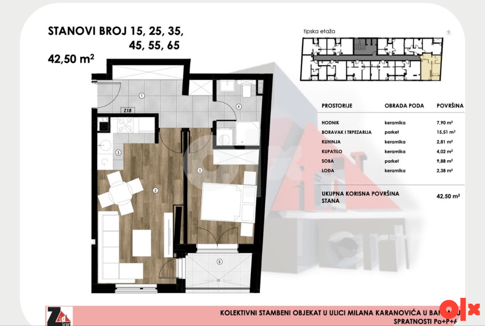 Stanovi 42 m2 - 63 m2 Borik, Milana Karanovića 8