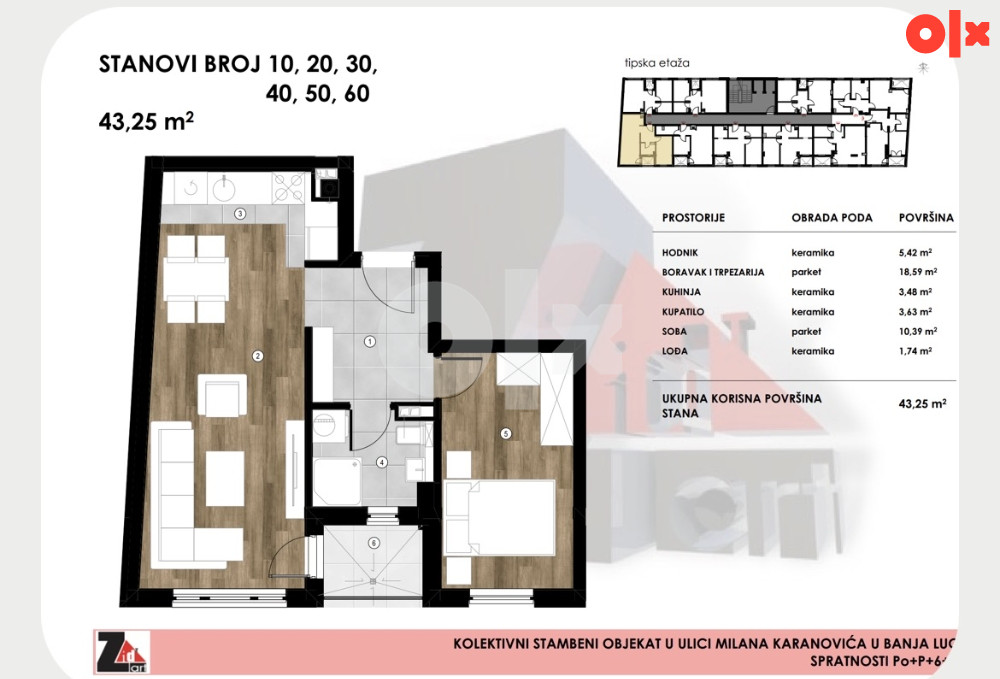 Stanovi 42 m2 - 63 m2 Borik, Milana Karanovića 6