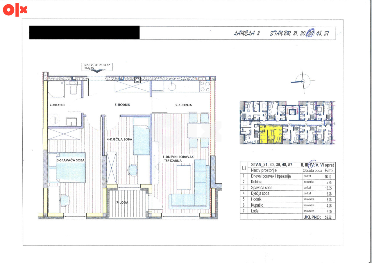 Trosoban stan Banja Luka 55.62m2