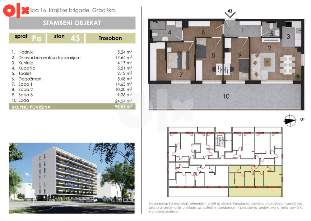 Trosoban i četverosoban stan u izgradnji od 99 do 115m2 3