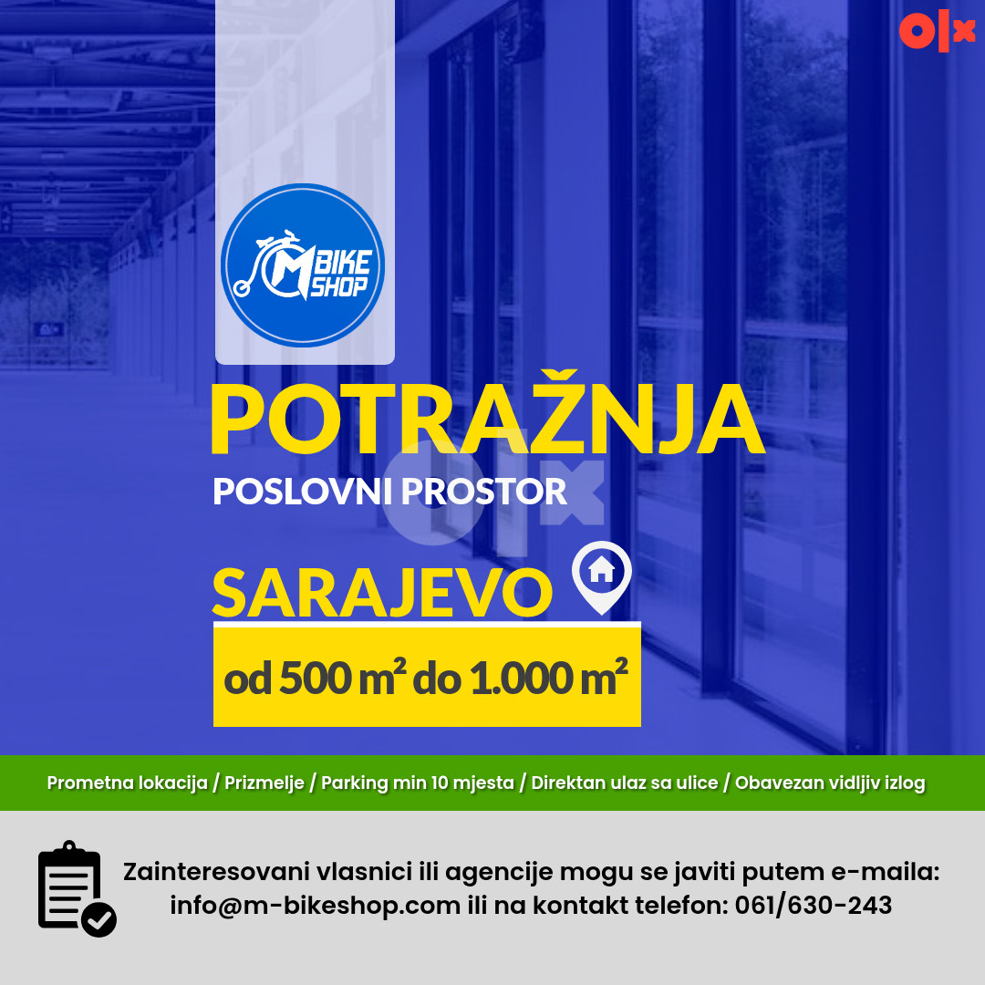 Potražujemo- Poslovni prostor Sarajevo - 1000m2