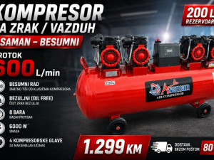 KOMPRESOR ZA ZRAK VAZDUH 200L ASAMAN GERMANY BESUMNI 600L PROTOK
