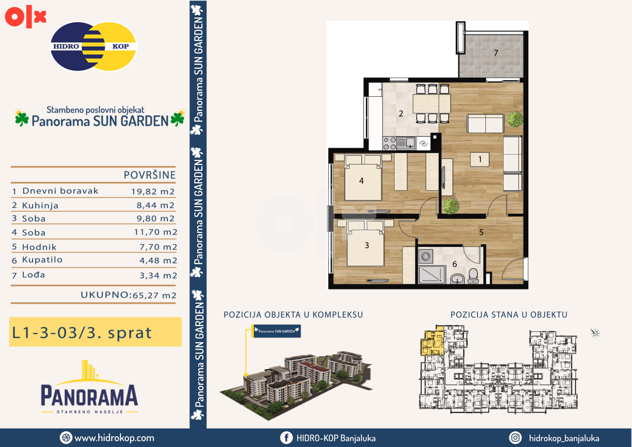 Stan Banja Luka 65 m2 Banjaluka NOVO HIDRO-KOP prodaja SUN GARDEN 2
