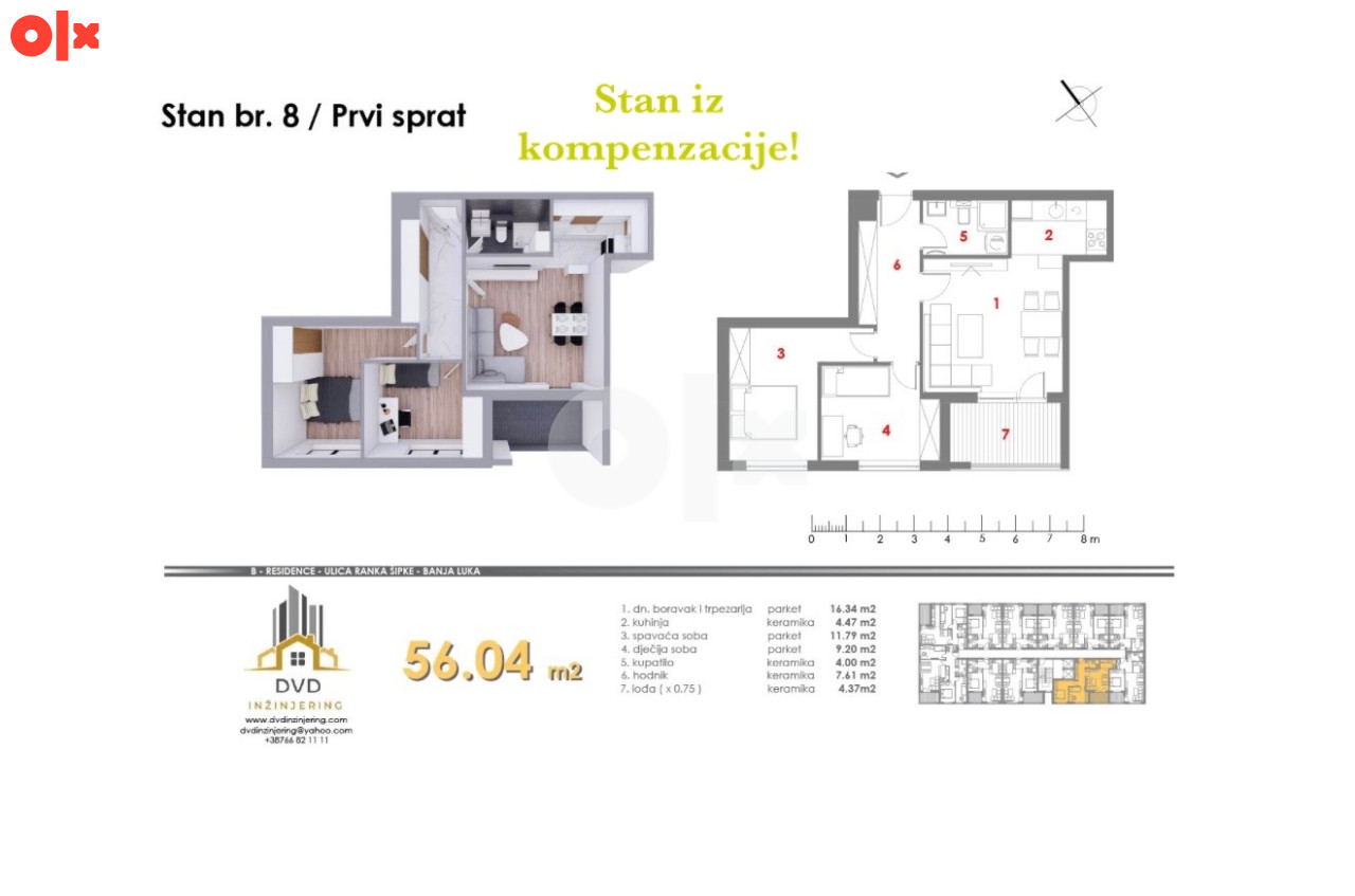 Dvosoban stan 56m2 - Ranka Šipke Banja Luka