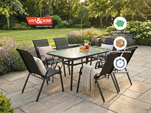 Vrtna/Baštenska garnitura STO 120x70 PROVIDNO STAKLO + 6 STOLICA