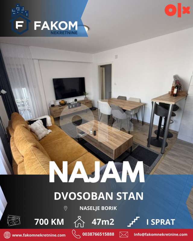 Iznajmljuje se moderan stan, naselje Borik