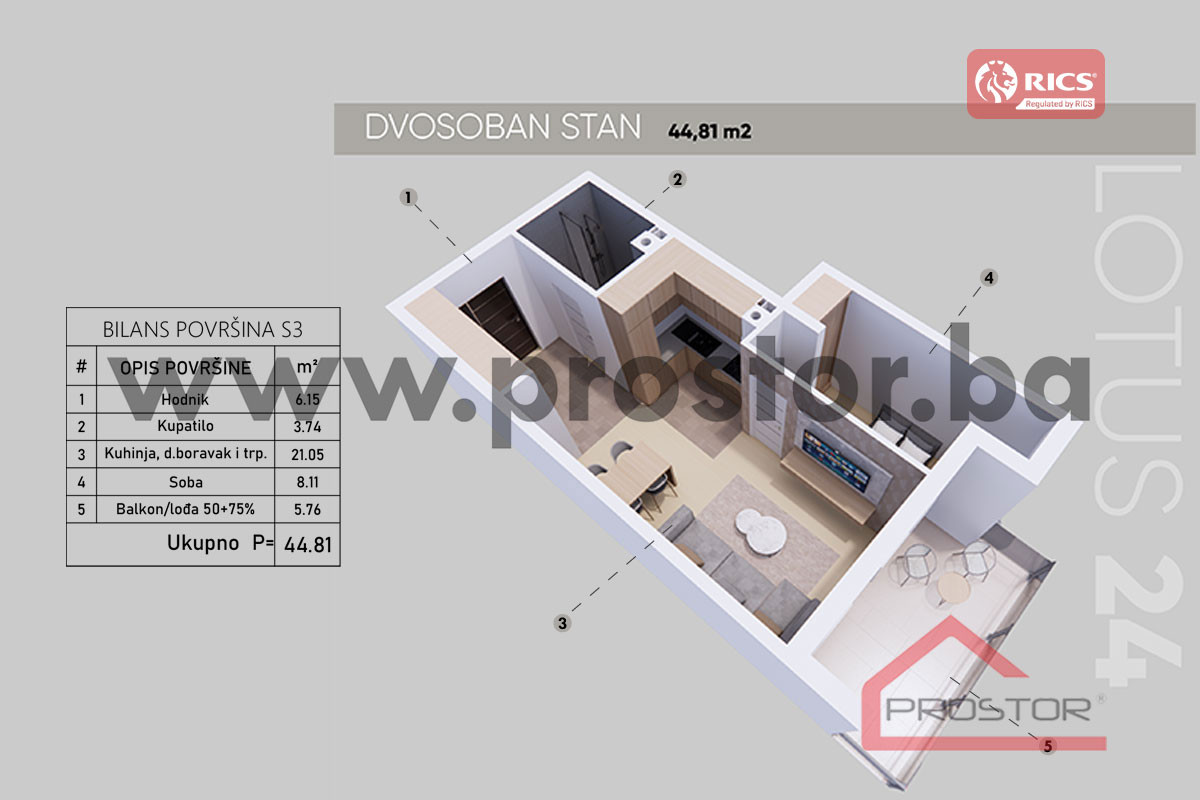 NOVOGRADNJA NEDŽARIĆI: Dvosoban stan s lođom, 45m2 4