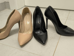 Ženske cipele na petu elegantne crne bež kozne