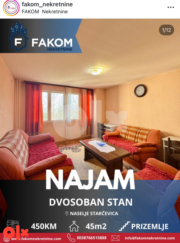 Iznajmljuje se dvosoban stan, naselje Starčevica