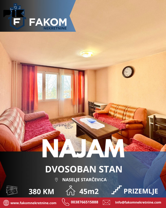 Iznajmljuje se dvosoban stan, naselje Starčevica