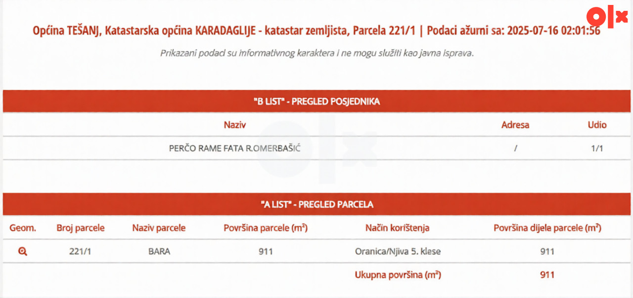 Zemljište - K.O. Karadaglije (Tešanj) 4