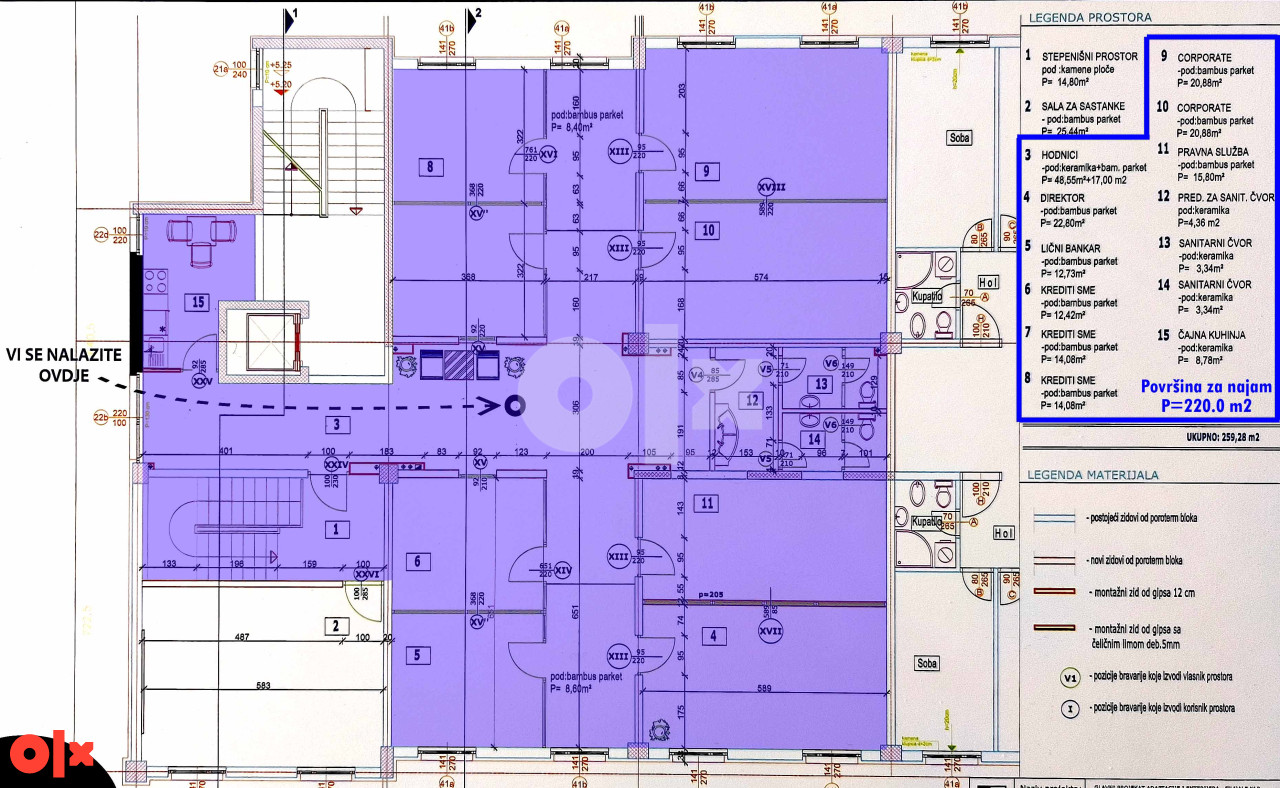 Daje se u najam uredski poslovni prostor površine 220 m2 20