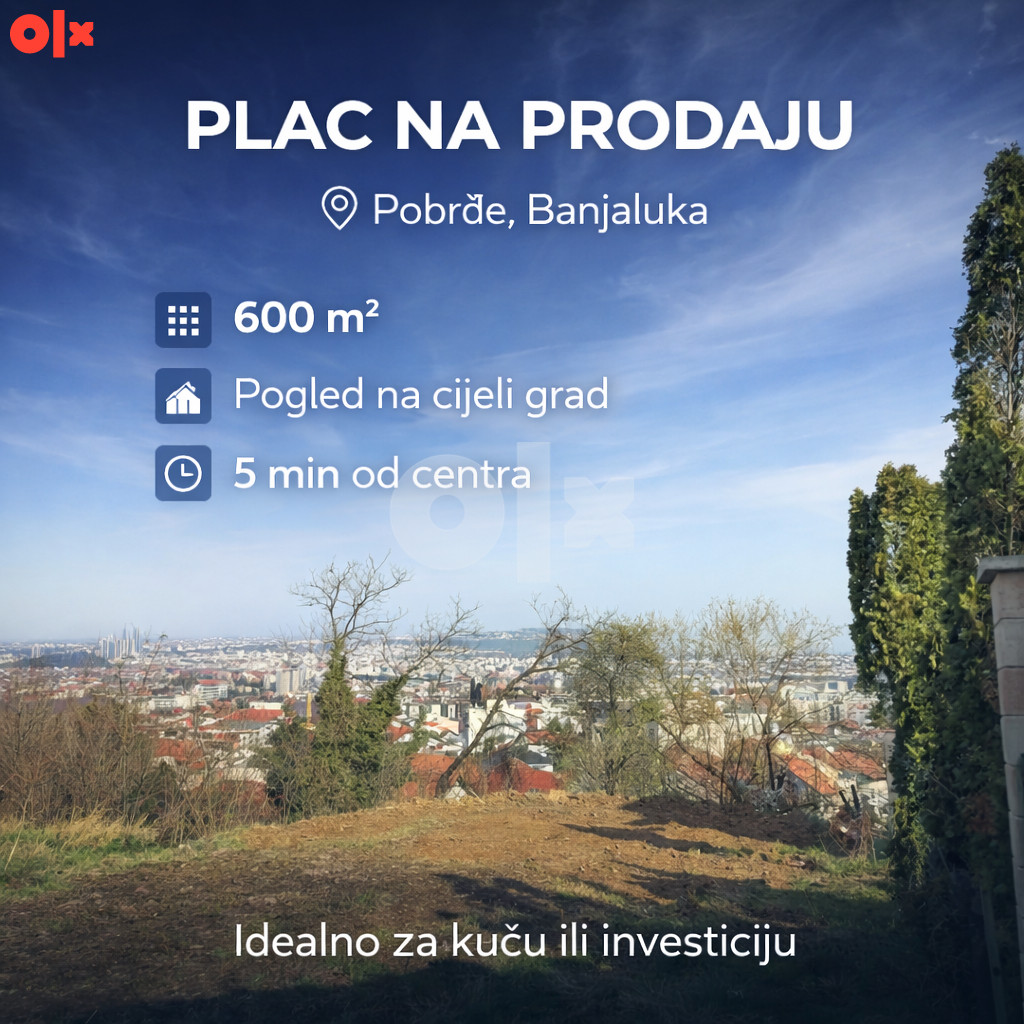 Plac 600 m2-5 min od centra Banjaluke-Savršen pogled-Pobrđe