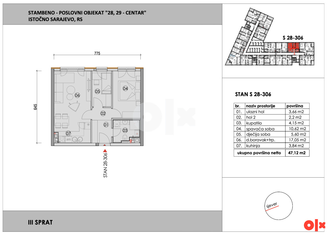 Dobrinja - luksuzan stan 50 m2 | 185.000 KM + PDV | 3. sprat 2