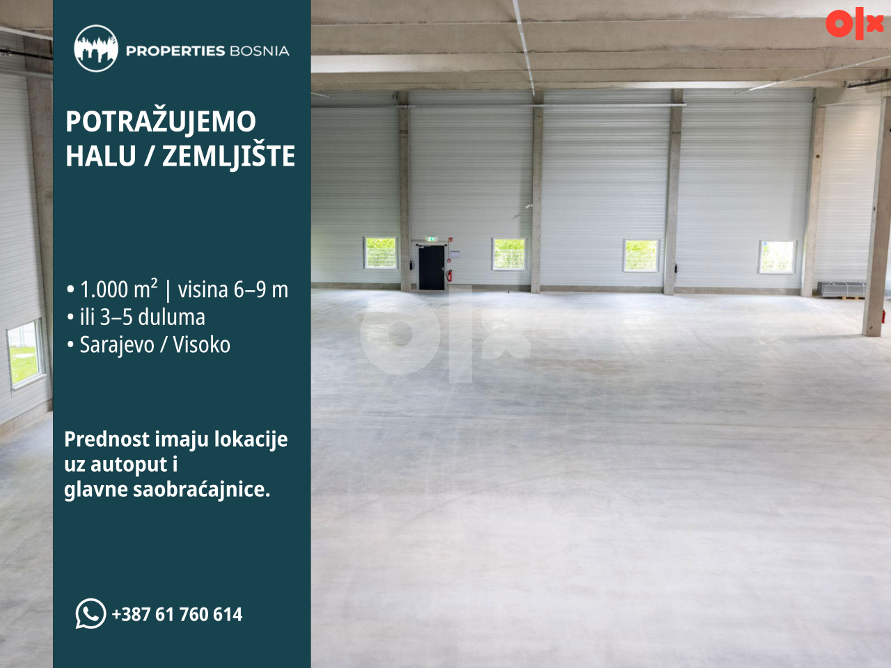 Potražujemo halu ili zemljište