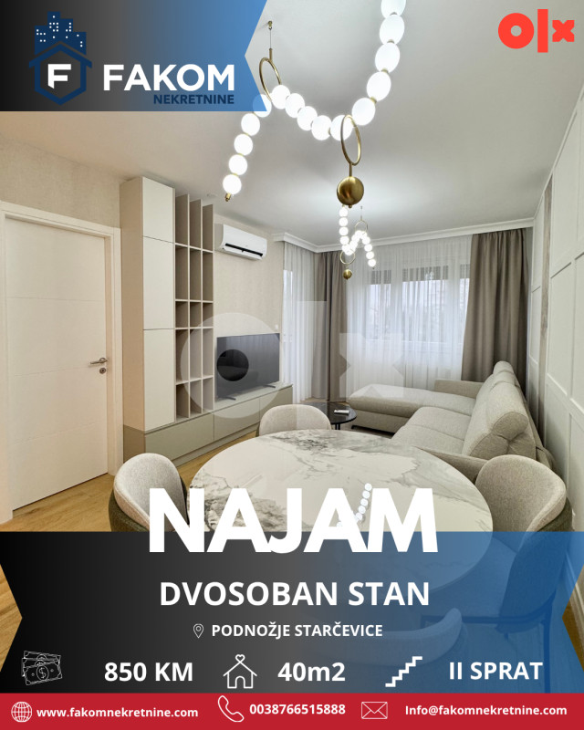 Iznajmljuje se moderan dvosoban stan, nov i nekorišten