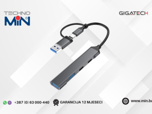Gigatech GH350 USB Multiport Hub 4-Port USB-A + USB-C Sivi