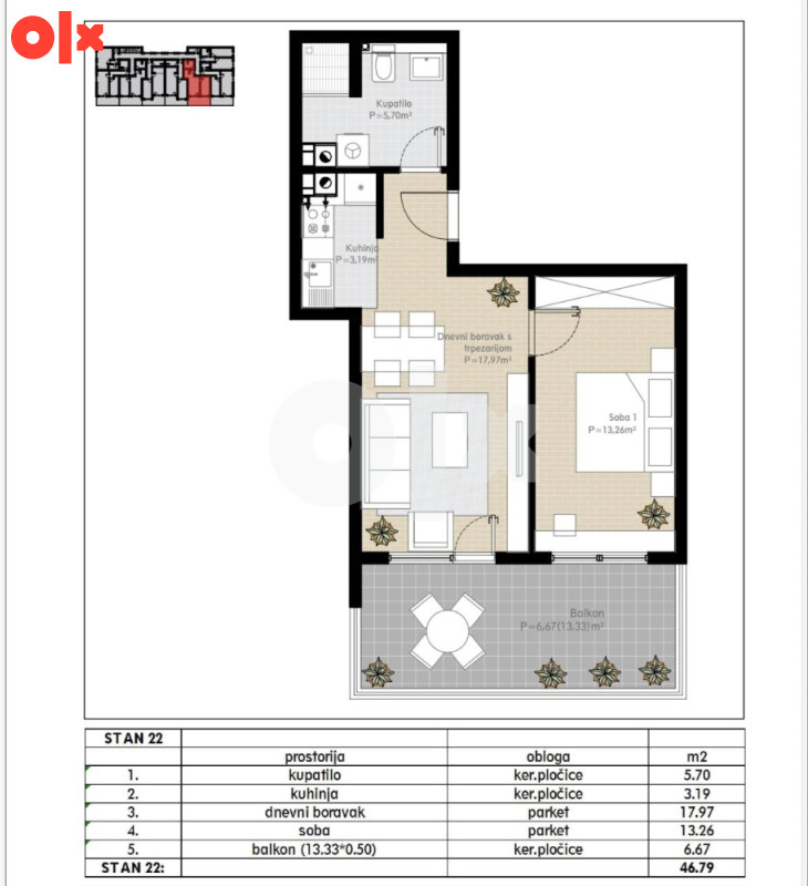 BIRO HM/ stan 46,79 m2 Mihrivode 12
