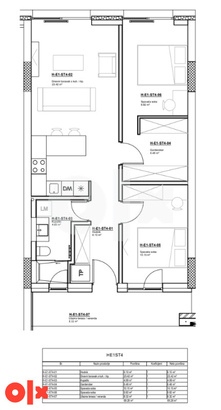 Roof Gardens stan 69.28m2 3