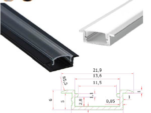 Kanalica za led 16mmx6mm Ugradbena 3m sa difuzorom Siva ili Crna