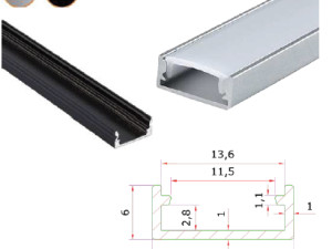 Kanalica za led 16mmx6mm Nadgradna 3m sa difuzorom Siva ili Crna