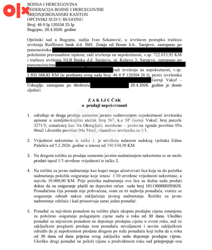 Stambeno-poslovni objekat-Gornji Vakuf-Uskoplje