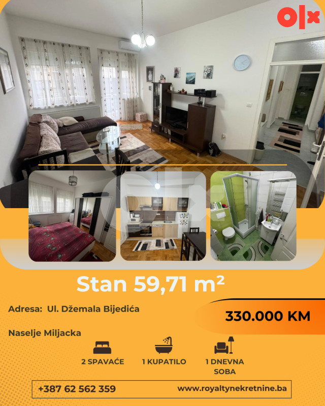 Stan 59,71 m2 naselje Miljacka