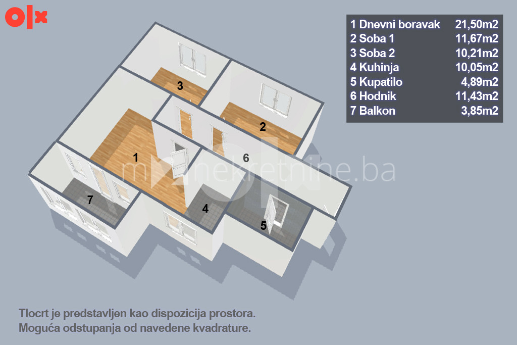 m2: Vogošća / Trosoban stan 74m2 / 3. sprat / novija gradnja 11