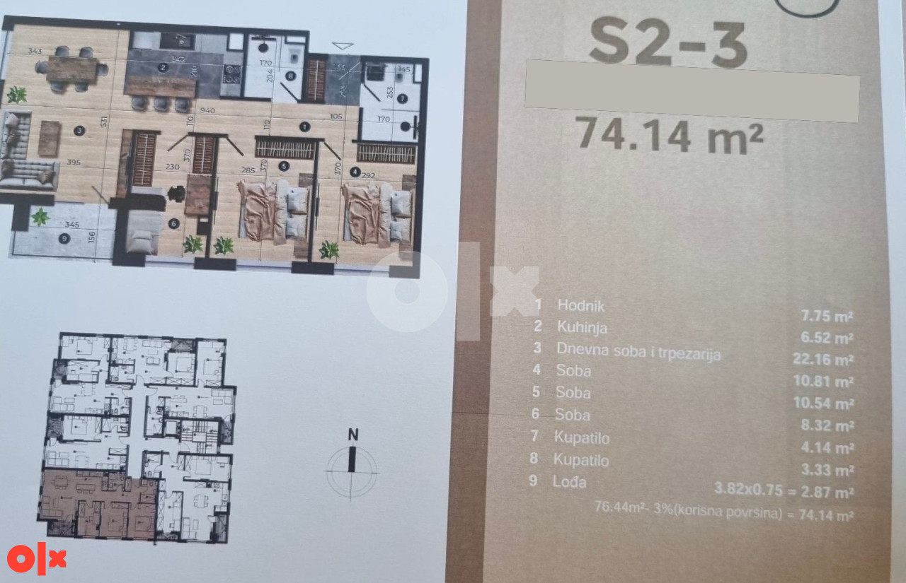 STAN PRIJEDOR NOVOGRADNJA 74.14M2 2