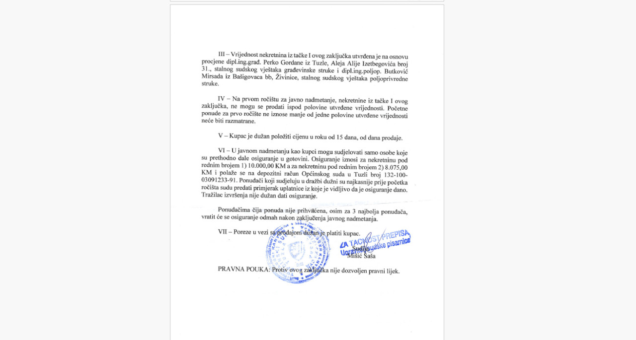 SUDSKA PRODAJA/POSLOVNI OBJEKAT TUZLA 3