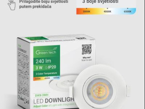 LED downlight Green Tech 240 lm 3W, 3CCT, 3000K-4000-6500K bijeli