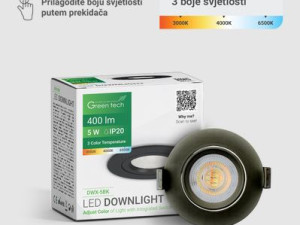 LED downlight Green Tech 400 lm, 5W, 3CCT, 3000K-4000-6500K, crni