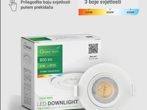 LED downlight Green Tech 800 lm,9W, 3CCT, 3000K-4000-6500K,bijeli