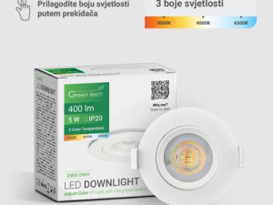 LED downlight Green Tech 400 lm,5W, 3CCT, 3000K-4000-6500K,bijeli